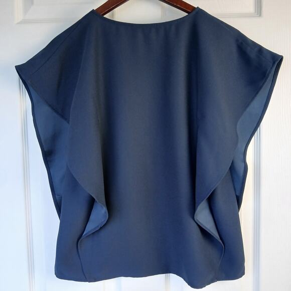 Banana Republic SS Flutter VE Preppy Navy Blouse XXS blue office V-neck - Picture 10 of 10